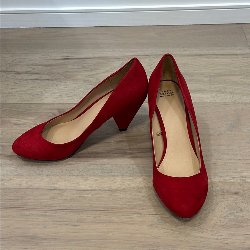 Zara Trafaluc Red Suede Pumps, Size 39